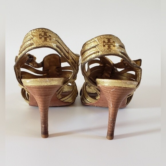 Tory Burch Nadia Women's Gold Braided Leather Heel Size 6.5 M - Picture 7 of 12